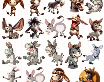 Funny Quirky Donkey Clipart PNG, Crazy Donkeys Clipart Printable, Digital download Cute Donkeys Clip Art