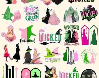 Paquete de imágenes SVG y PNG de la película Wicked, SVG "He sido malvado, cambio para bien", SVG y PNG del emblema vintage de Wicked, descarga digital