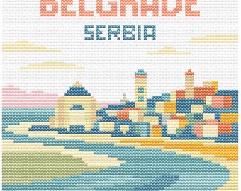 City Belgrade Cross Stitch Pattern - 80x80 Serbia Capital Landmark - Retro Pastel Travel Gift PDF