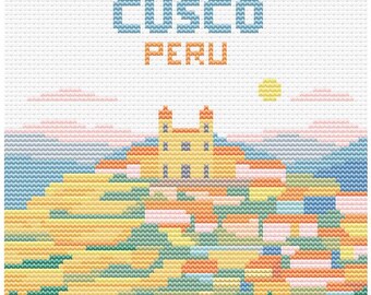 UNESCO Cusco Cross Stitch Pattern - 80x80 Peru Heritage City - Retro Pastel Travel Gift PDF