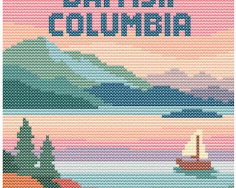 Province British Columbia Canada Cross Stitch Pattern – 80x80 City Landmark – Retro Pastel Travel PDF
