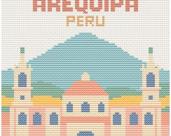 Heritage Arequipa Cross Stitch Pattern - 80x80 Peru Colonial City - Retro Pastel Travel Gift PDF