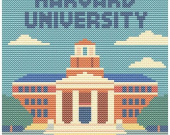 Landmark Harvard University Cross Stitch Pattern – 80x80 Historic Ivy League Campus – Retro Pastel Travel PDF