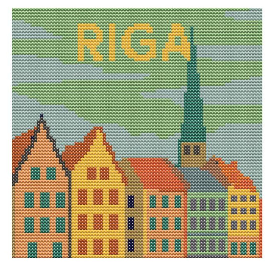 Riga Pattern Riga Cross Stitch Pattern – 80x80 Latvian City Embroidery – Retro ...