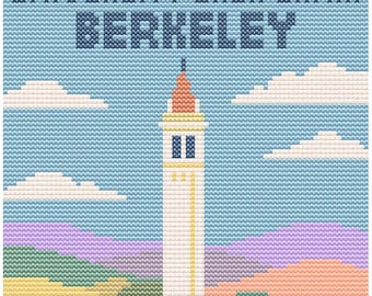 Landmark University of California Berkeley Cross Stitch Pattern – 80x80 City Campus – Retro Pastel Travel College PDF