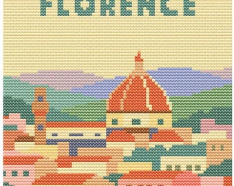 UNESCO Florence Cross Stitch Pattern – 80x80 World Heritage City – Retro Pastel Travel PDF