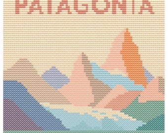 Patagonia Cross Stitch Pattern – 80x80 Andes – Landmark Embroidery PDF – Retro Pastel Mountain Landscape Travel Stitch Chart