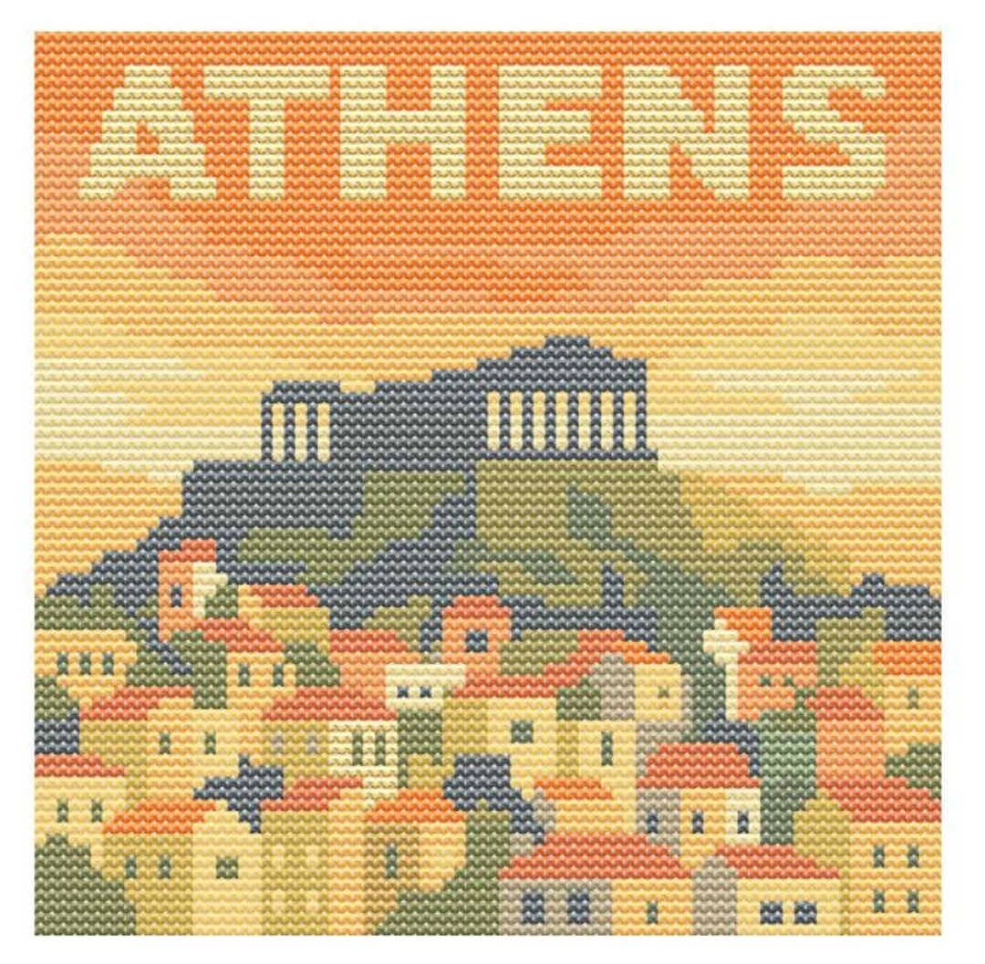 Athens Cross Stitch Pattern – 80x80 Greek City Embroidery – Retro ...