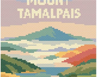 Mount Tamalpais Cross Stitch Pattern – 80x80 California Landmark – Retro Pastel Mountain Travel Stitch Chart