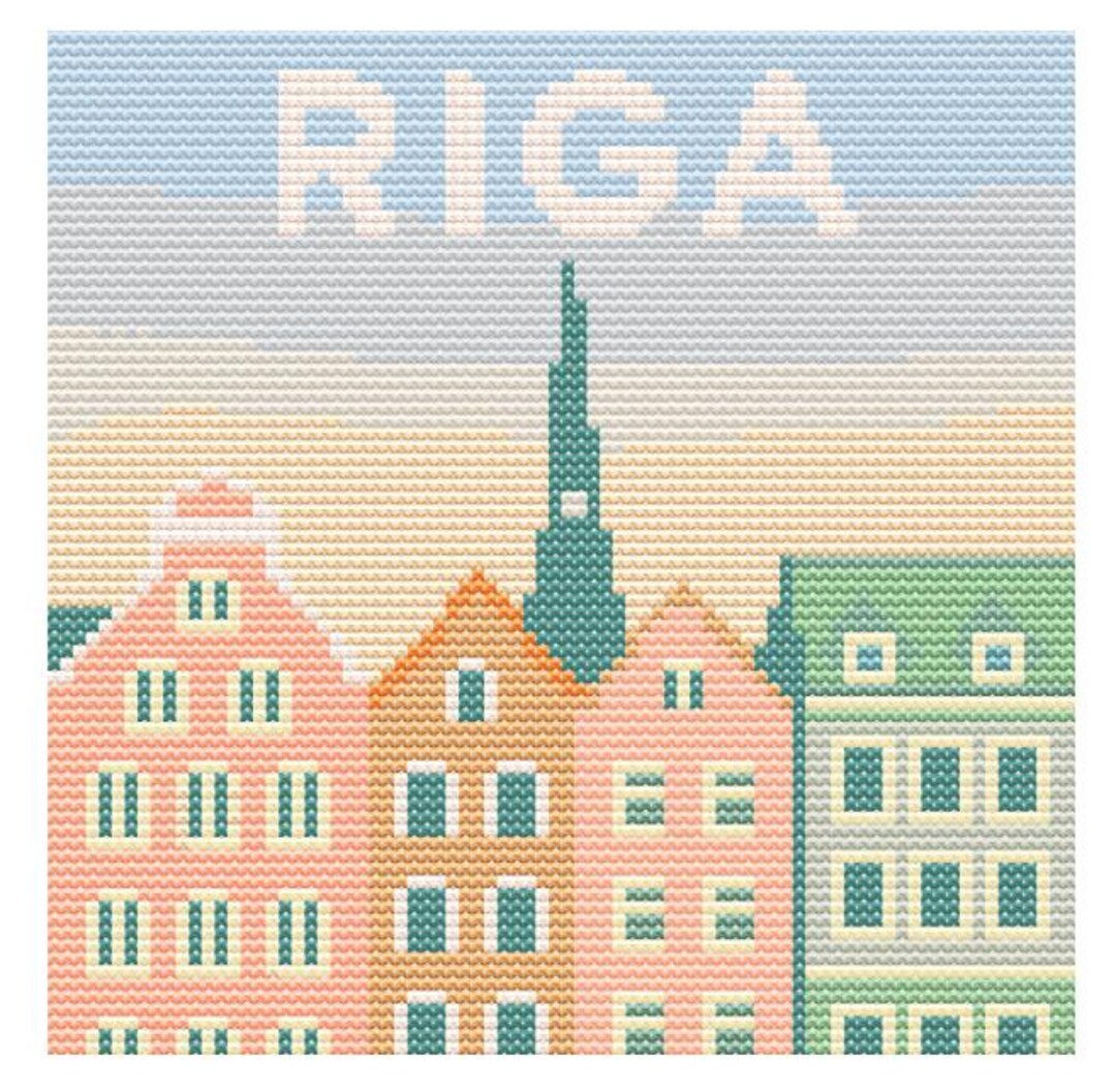 Riga Pattern Riga Cross Stitch Pattern – 80x80 Baltic City Embroidery – Retro Pastel ...