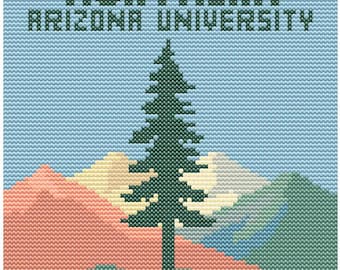 Landmark Northern Arizona University Cross Stitch Pattern – 80x80 Flagstaff Campus – Retro Pastel Travel PDF