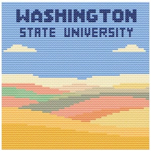 Landmark Washington State University Cross Stitch Pattern – 80x80 Pullman Campus – Retro Pastel Travel PDF