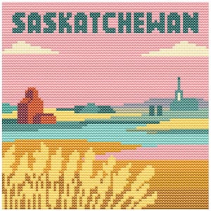 Province Saskatchewan Canada Cross Stitch Pattern – 80x80 City Landmark – Retro Pastel Travel PDF