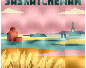 Province Saskatchewan Canada Cross Stitch Pattern – 80x80 City Landmark – Retro Pastel Travel PDF