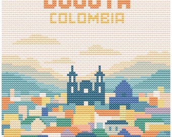 City Bogota Cross Stitch Pattern - 80x80 Colombia Capital Design - Retro Pastel Travel Gift PDF