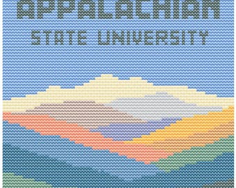 Landmark Appalachian State University Cross Stitch Pattern – 80x80 Mountain Campus – Retro Pastel Travel PDF