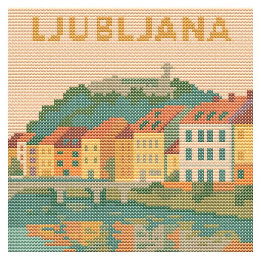 Ljubljana Cross Stitch Pattern – 80x80 Slovenian City Embroidery