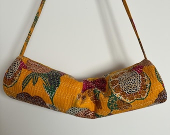 Plunjezak of bolsterstijl, draagtas Yogamat Tas: geel en oranje bloemenkantha Rajasthani-sporttas boho-sporttas bloemenblokprint