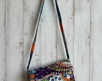 Vera Bradley  Lagoon Retired Pattern Small Crossbody Bag paisley and floral print