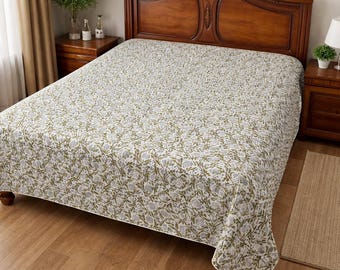 Katoenen sprei met kanthasteek Gebloemde sprei Kantha-quilt in bloemen Indiase quilt hippiebohodeken sprei sprei sprei