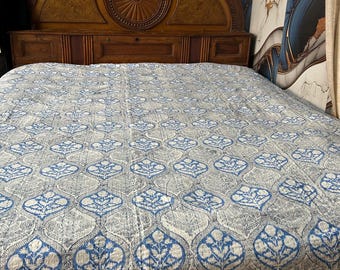 Boho sprei Indiase kantha met de hand bedrukt kantha indigo kantha-quilt handgemaakte tropische palmboom kantha-quilt – 100% katoen