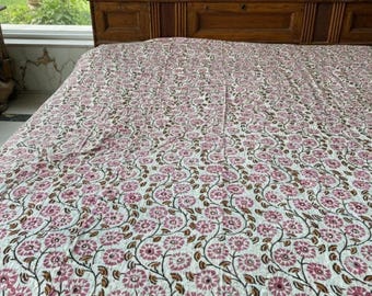 Funda de cama de algodón indio hecha a mano, colcha floral, colcha Kantha con diseño floral indio, manta hippie bohemia, colcha Sanganeri
