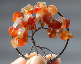 Carnelian Tree of Life pendant / necklace - 45mm / 1.75" - with necklace