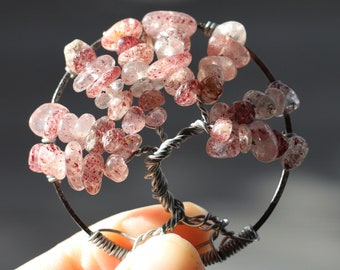 Strawberry Quartz Tree of Life pendant / necklace - 45mm / 1.75" - with necklace