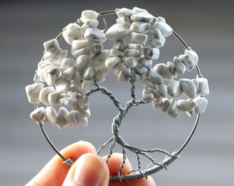 White Howlite Tree of Life pendant / decoration - 70mm / 2.75"