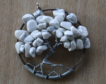White Howlite Tree of Life pendant / necklace - 45mm / 1.75" - with necklace