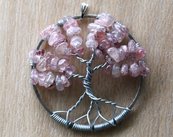 Strawberry Quartz Tree of Life pendant / necklace - 45mm / 1.75" - with necklace