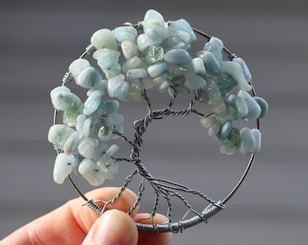 Aquamarine Tree of Life pendant / decoration - 70mm / 2.75"