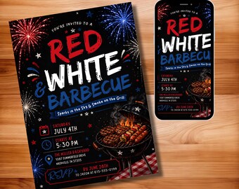 Convite para churrasco de 4 de julho, convite para festa de churrasco do 250º aniversário dos EUA, Dia da Independência 1776-2026 EUA - Modelo editável para download no Canva
