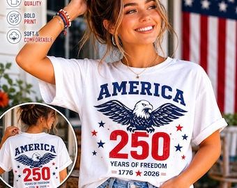 Design de camiseta PNG para o 4 de julho | 250 anos de liberdade dos EUA | Estampa para sublimação 1776-2026 | Download digital do 250º aniversário dos EUA