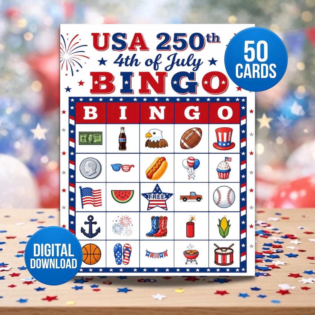 4th of July Bingo | Patriotic USA 250th Anniversary Classroom Game | 50 ...