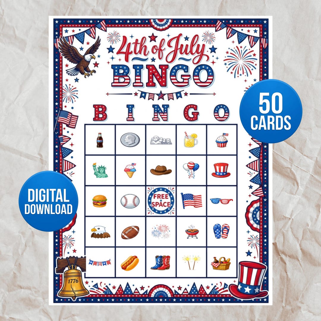 4th of July Bingo Game Printable, Patriotic Bingo Cards America 250 ...