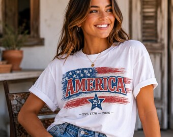 Design de sublimação PNG "America 250" | Estampa para camiseta vermelha e azul do 4 de julho | Dia da Independência - 250 anos | Patriótico 1776-2026 - Download digital