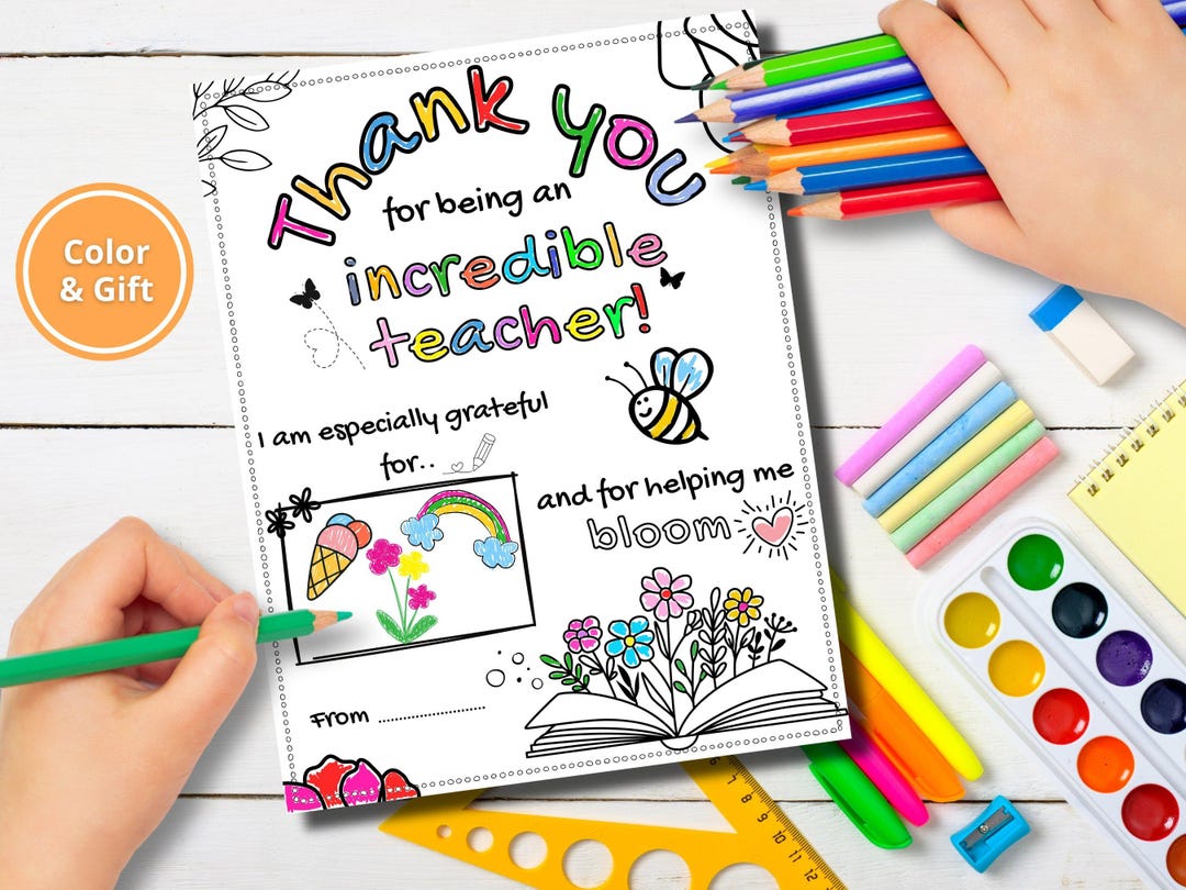Teacher Thank You Coloring Page Printable, End of Year Teacher Gift ...
