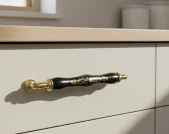 Gold Porcelain Pulls - Handmade Premium Kitchen & Furniture Hardware (96-160mm)