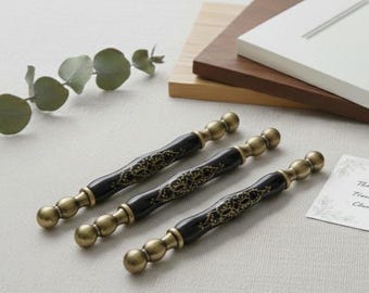 Elegant Handmade Porcelain Cabinet Pulls in Antique Gold Finish (96-192mm)