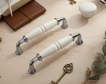 Luxury Handmade Porcelain Cabinet Handle | 96–128 mm Elegant Rustic Modern Drawer Pull, Premium Home Hardware