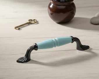 Premium Porcelain Cabinet Knobs & Antique Gold Pulls, 96 -128 mm, Decorative Handles for Kitchen Furniture