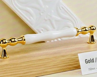 Premium Handmade Porcelain Cabinet Pulls - Antique Gold, 96-192mm, Stylish Home Accessories
