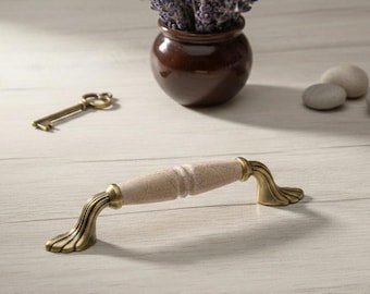 Handcrafted Porcelain Knobs & Antique Gold Pulls, 96 - 128mm Cabinet Handles, Premium Kitchen Furniture Upgrade Hardware