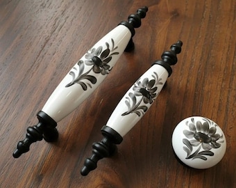 Porcelain Cabinet Handles, Vintage Floral Ceramic Drawer Pulls,  Rustic Kitchen Cupboard Knobs, Antique Furniture Hardware