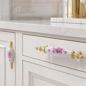 Vintage Floral Ceramic Drawer Pulls, Handpainted Porcelain Cabinet Knobs, Rustic Farmhouse Kitchen Hardware, Antique Style Furniture Handles