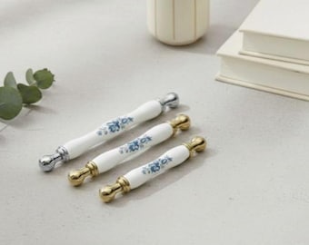Porcelain Cabinet Knobs and Drawer Pulls – Handmade Antique Gold Hardware for Furniture