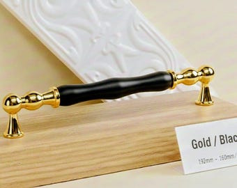 Boutons de luxe en porcelaine faits main - Or vieilli, 96-192 mm, Quincaillerie élégante pour la cuisine et l'ameublement