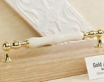 Poignées de meuble de luxe en porcelaine faites main - Or vieilli, 96-192 mm, accessoires de maison élégants