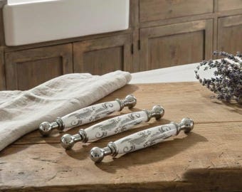 Elegant Handmade Porcelain Knobs & Antique Gold Pulls, 96-160mm, Flower Pattern Cabinet Handles for Kitchen  Furniture